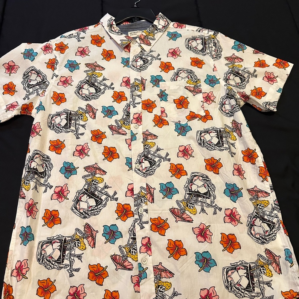 Retrofit Skeleton Graphic Shirt with Pink and Yellow Accents